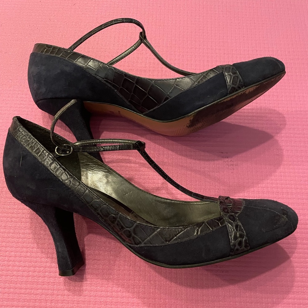 Loft blue suede t-strap heels